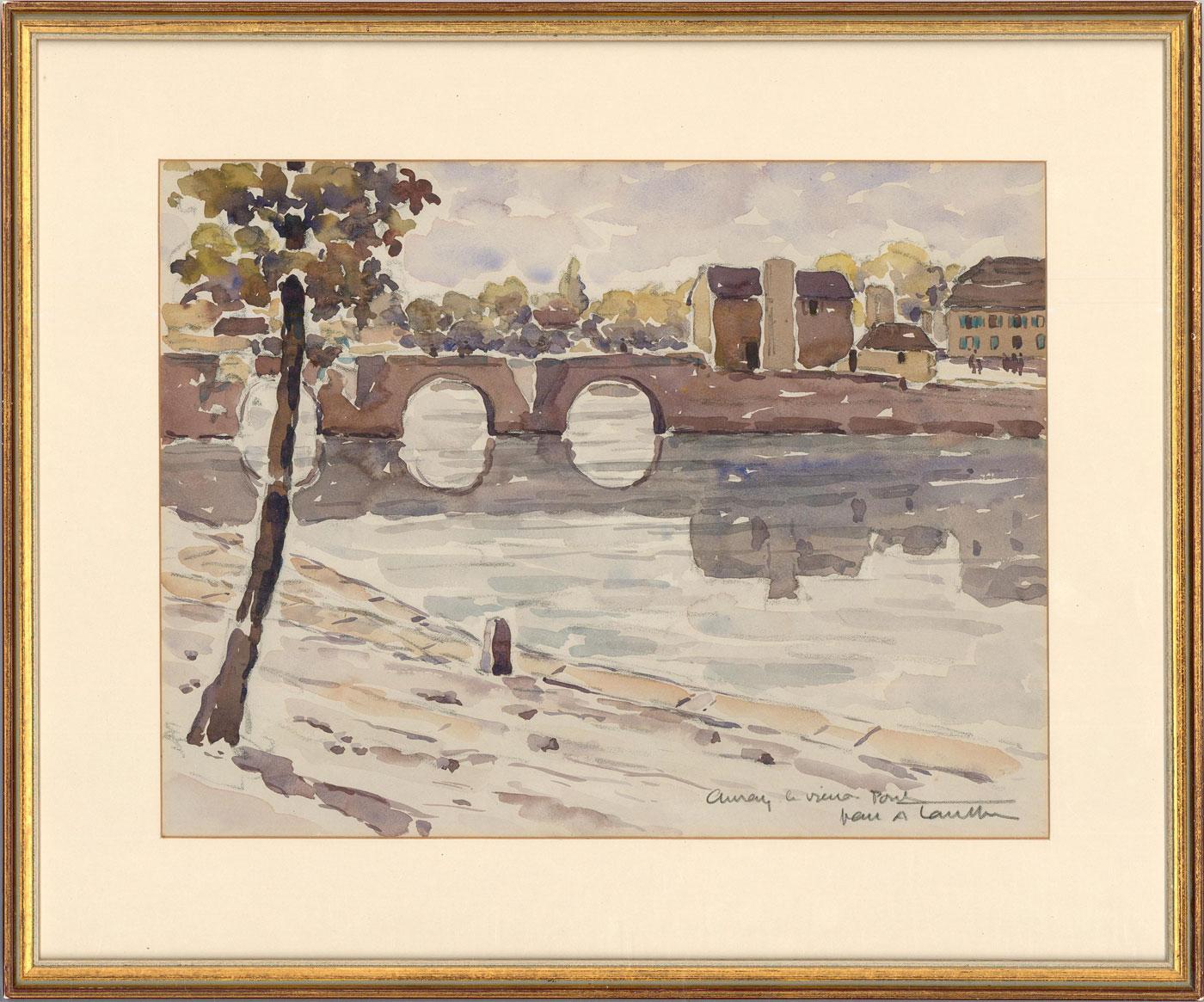 Unknown Figurative Art - French School Mid 20th Century Watercolour - Bridge Over the River
