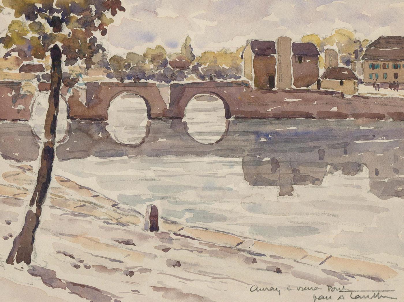 French School Mid 20th Century Watercolour - Bridge Over the River - Art by Unknown