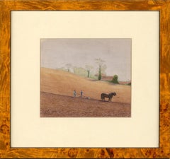 Antique Framed Early 20th Century Watercolour - A Break From Ploughing