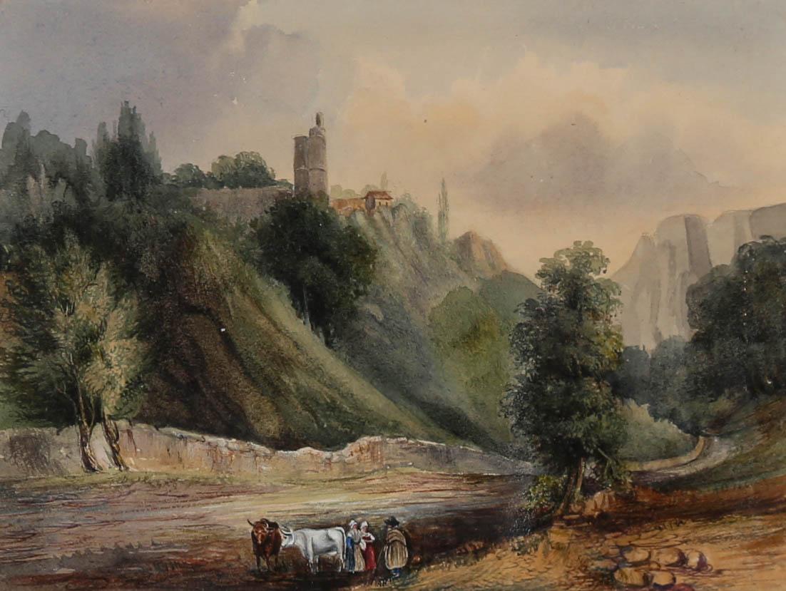 19th Century Watercolour - Route to Château de Domfront - Art by Unknown