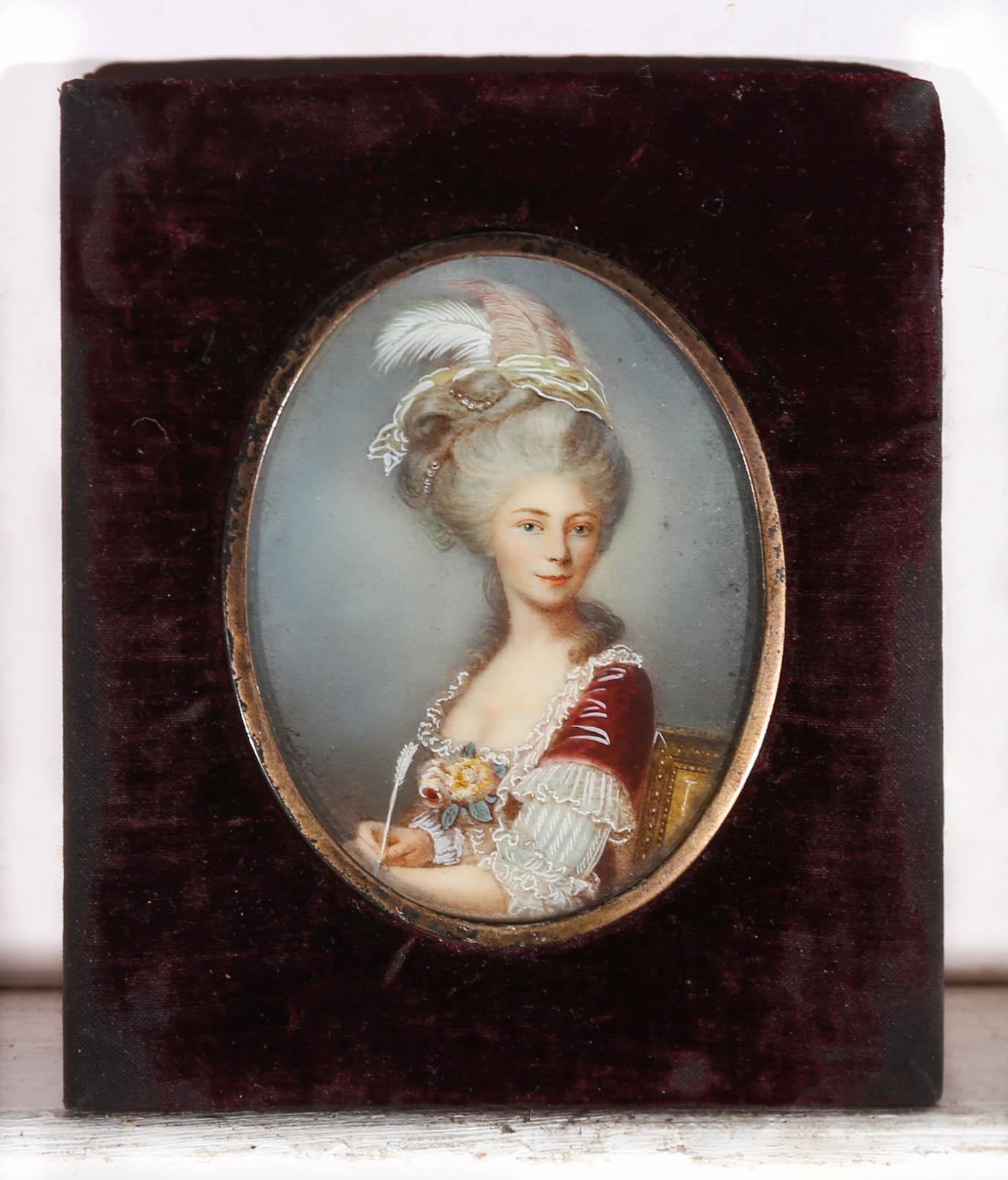 Caban – Aquarell-Miniatur-Miniatur des 20. Jahrhunderts, französische Schönheit 2