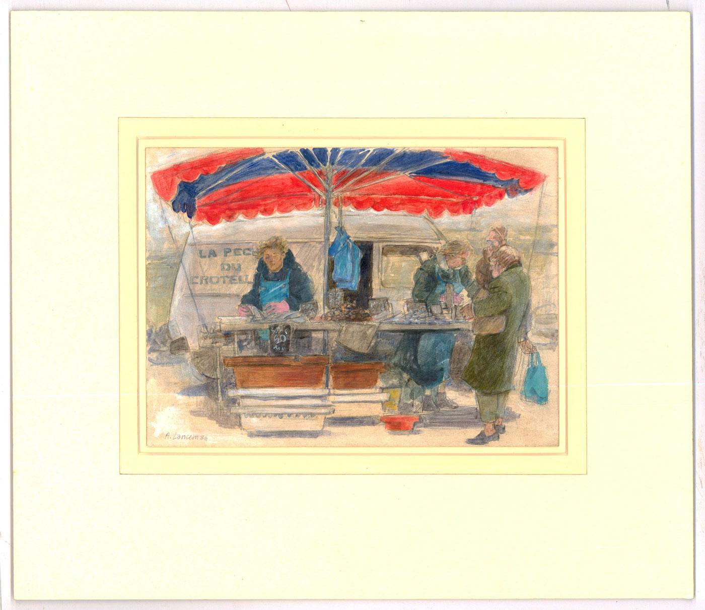 Audrey Lanceman (b.1931) - 1971 Watercolour, The Fish Market For Sale 1