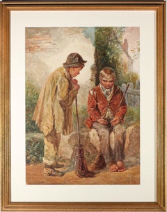M. Haywood - 1875 Watercolour, Counting Pennies