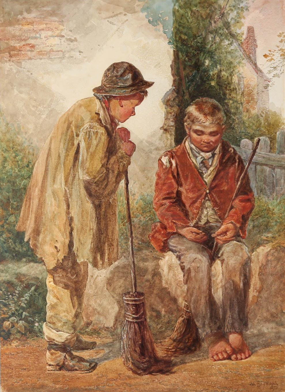M. Haywood  - 1875 Watercolour, Counting Pennies 1