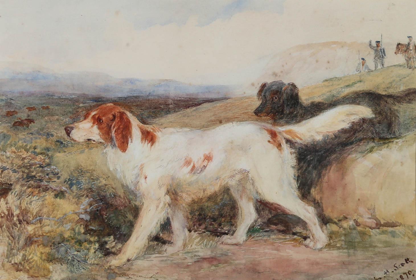 John Henderson Scott - Framed Mid 19th Century Watercolour, Dog & Grouse For Sale 1