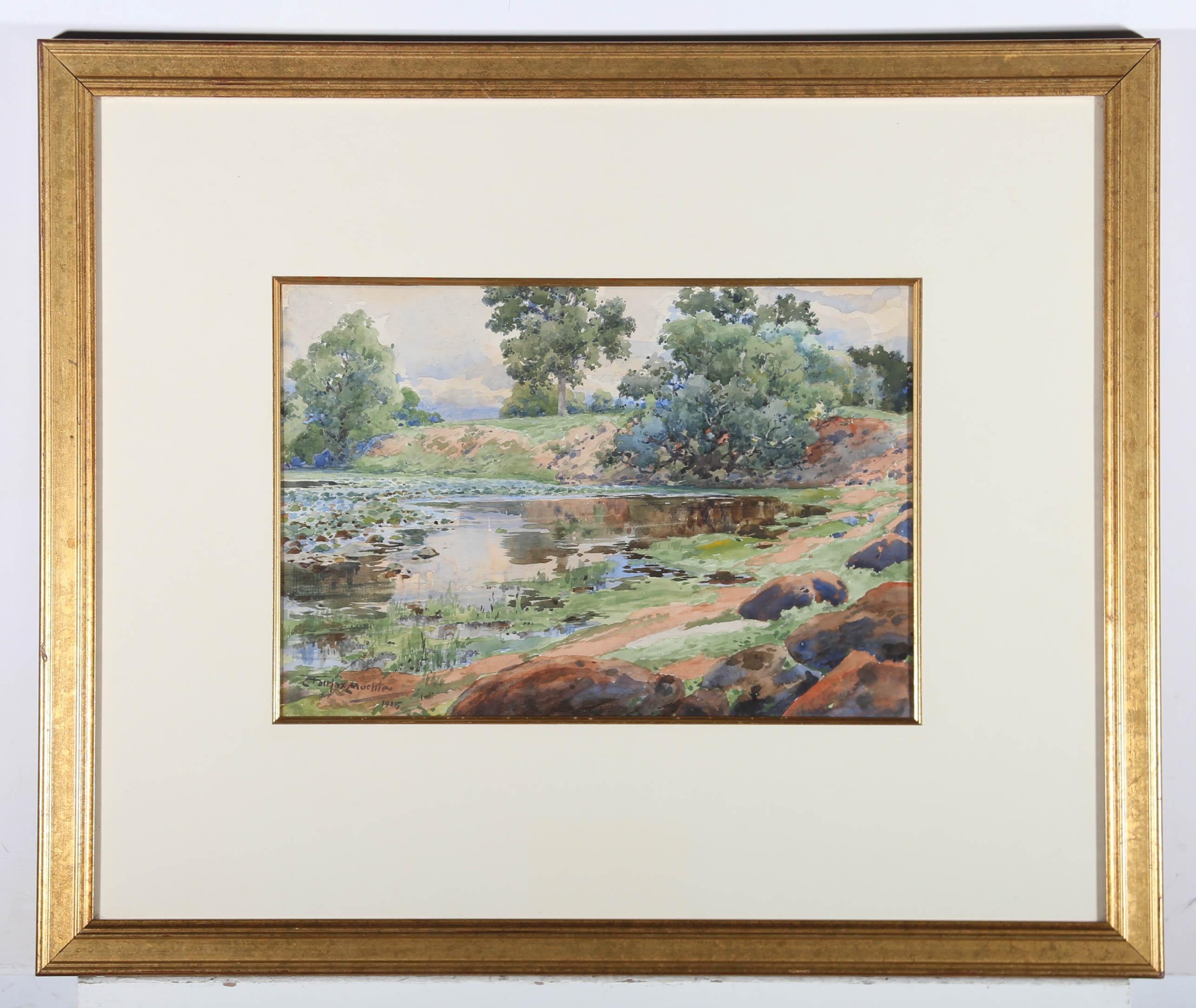 Louis Fairfax Muckley (1862-1926) - Framed 1905 Watercolour, The Lily Pond For Sale 1