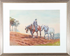 Antique Mabel Amber Kingwell (1890-1924) - Framed Watercolour, Heavy Horses