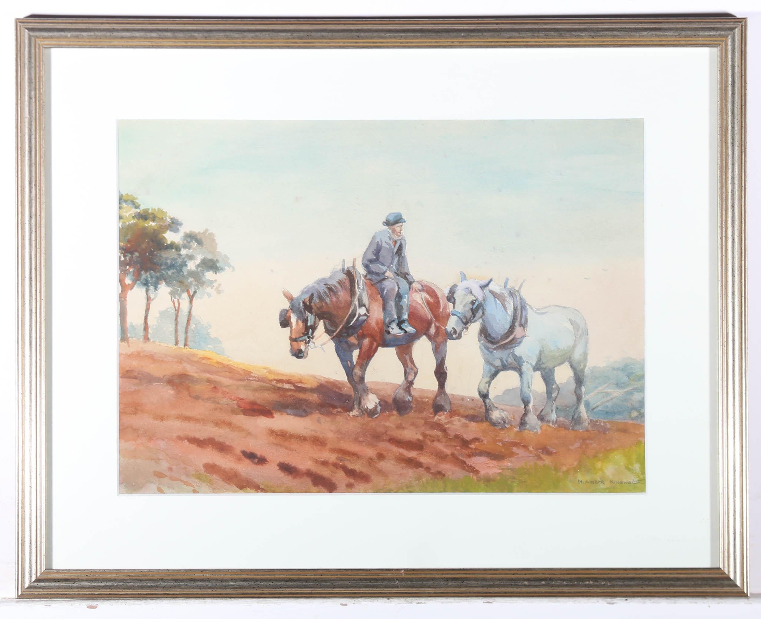 Mabel Amber Kingwell (1890-1924) - Framed Watercolour, Heavy Horses For Sale 2