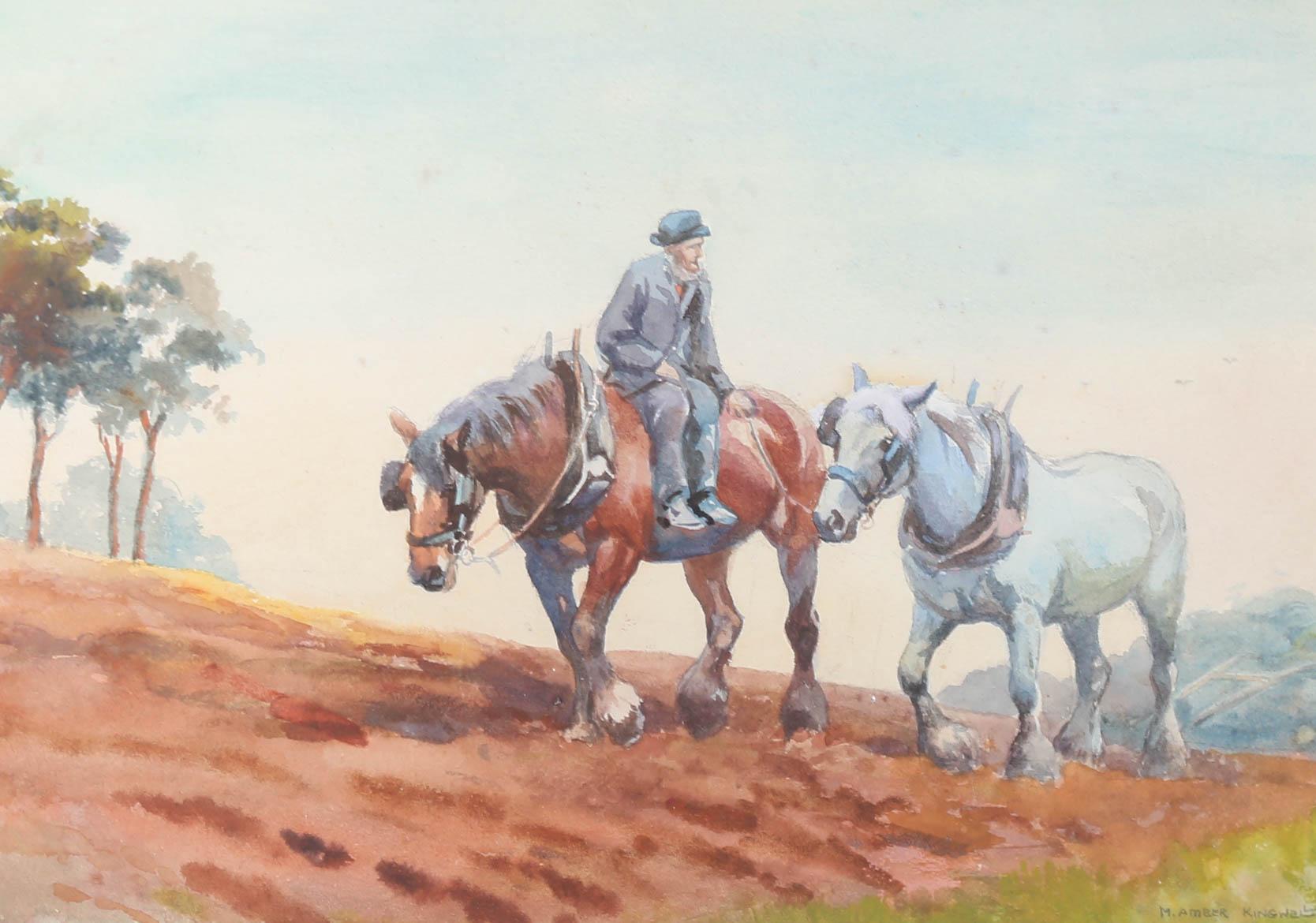 Mabel Amber Kingwell (1890-1924) - Framed Watercolour, Heavy Horses For Sale 1