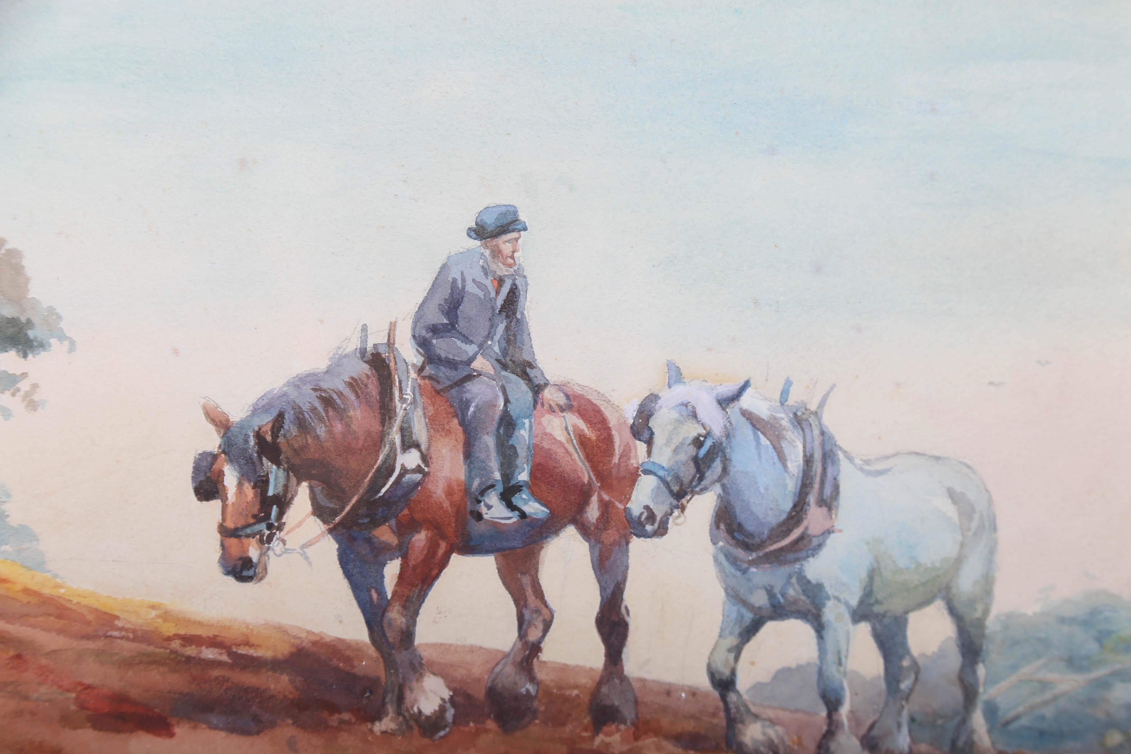 Mabel Amber Kingwell (1890-1924) - Framed Watercolour, Heavy Horses For Sale 4