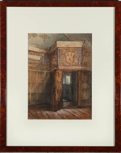M. M. Masterman - Framed 1858 Watercolour, Jacobean Interior