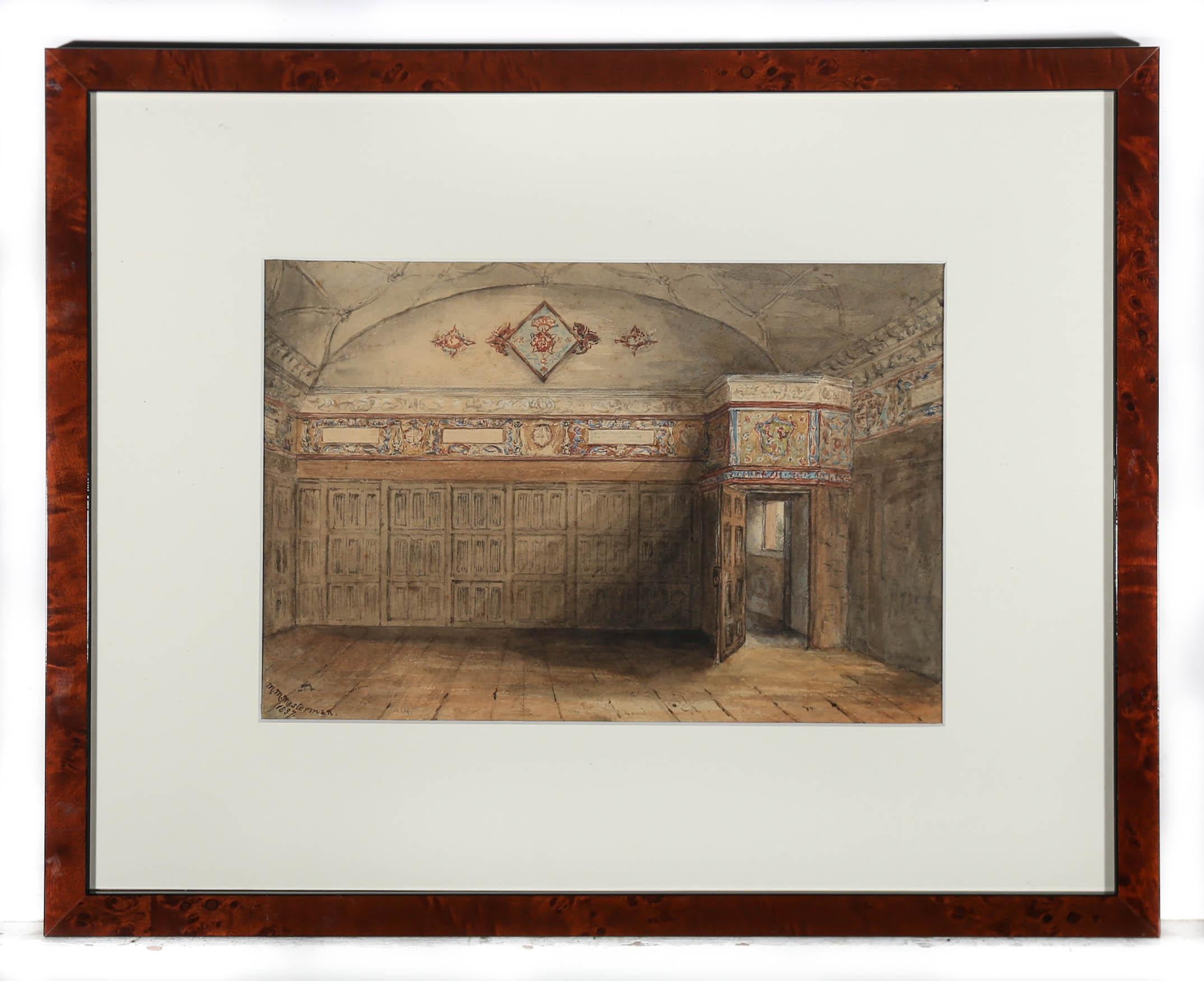 M. M. Masterman - Framed 1857 Watercolour, Jacobean Drawing Room For Sale 2