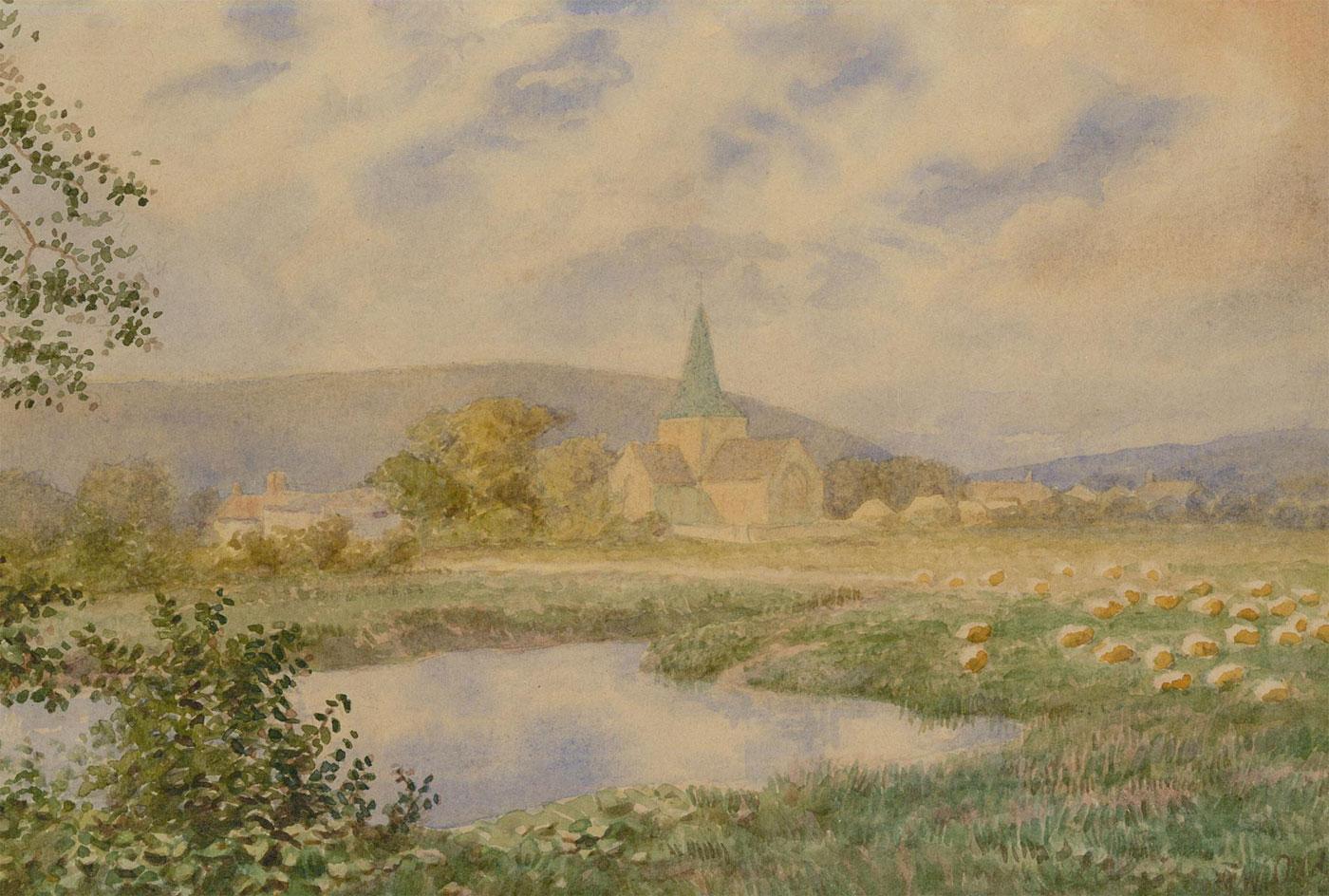 J. W. Oddie (fl.1882-1886 - Framed Late 19th Century Watercolour, Church Fields For Sale 1