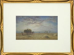 Antique J. W. Oddie (fl.1882-1886) - Framed Watercolour, Gathering the Hay at Dusk