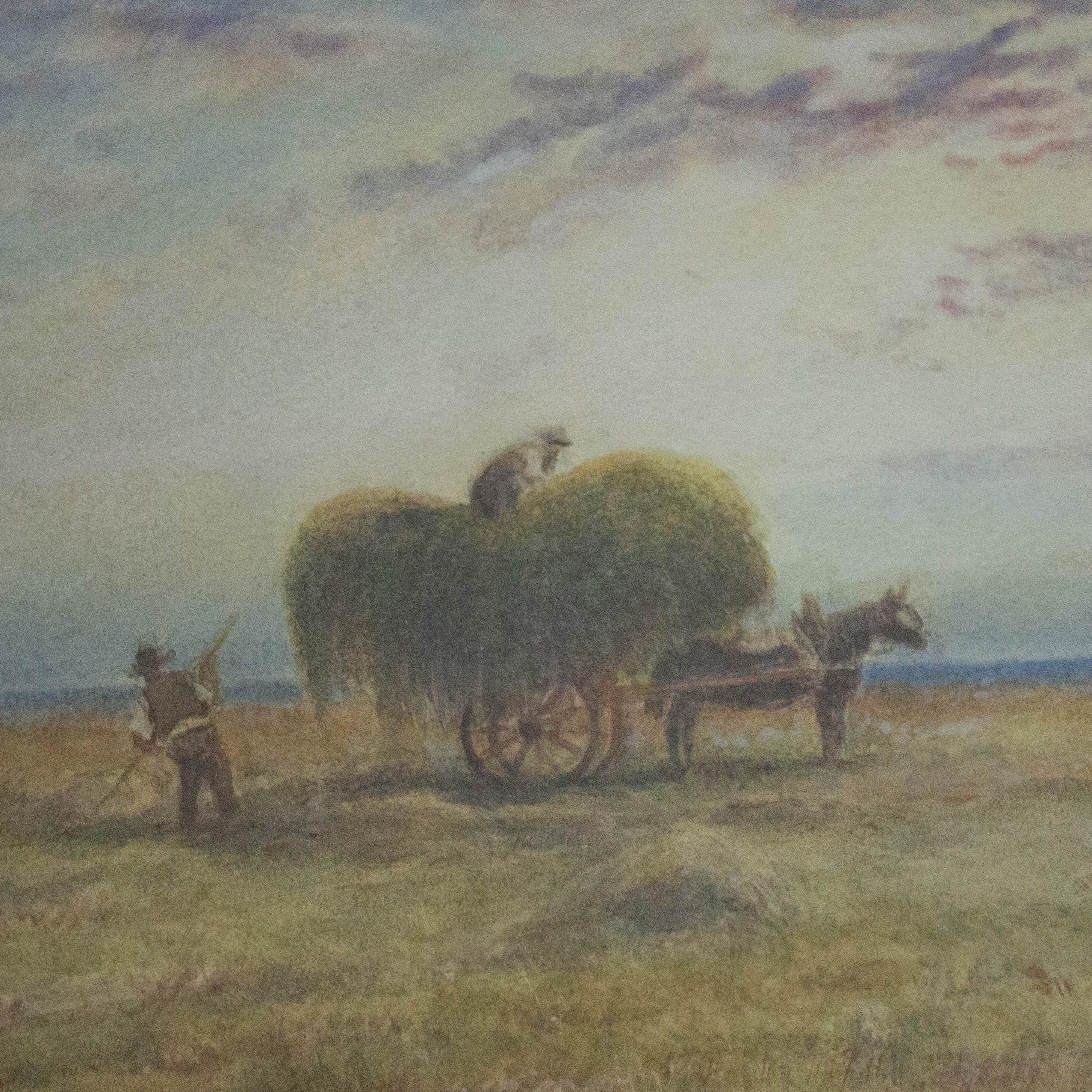J. W. Oddie (fl.1882-1886) - Framed Watercolour, Gathering the Hay at Dusk For Sale 1
