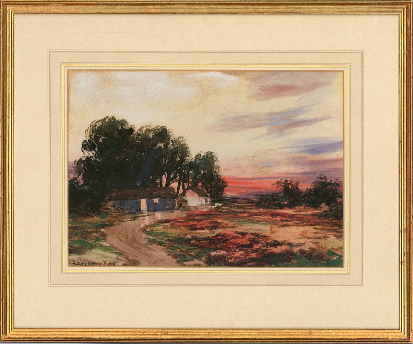 John Baragwanath King (1864-1939) - Acquerello con cornice, Homestead at Eventide