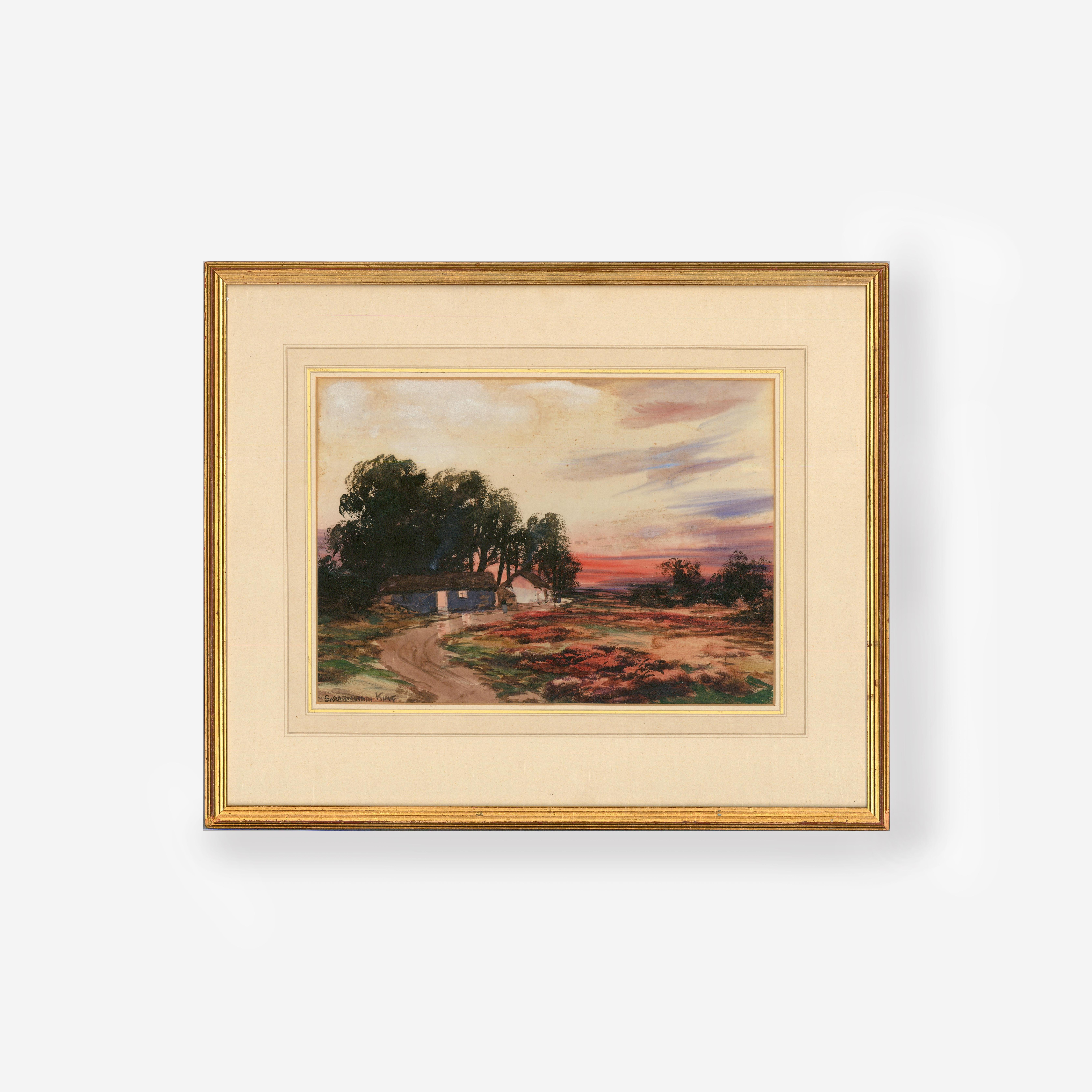 John Baragwanath King (1864-1939) - Framed Watercolour, Homestead at Eventide For Sale 4
