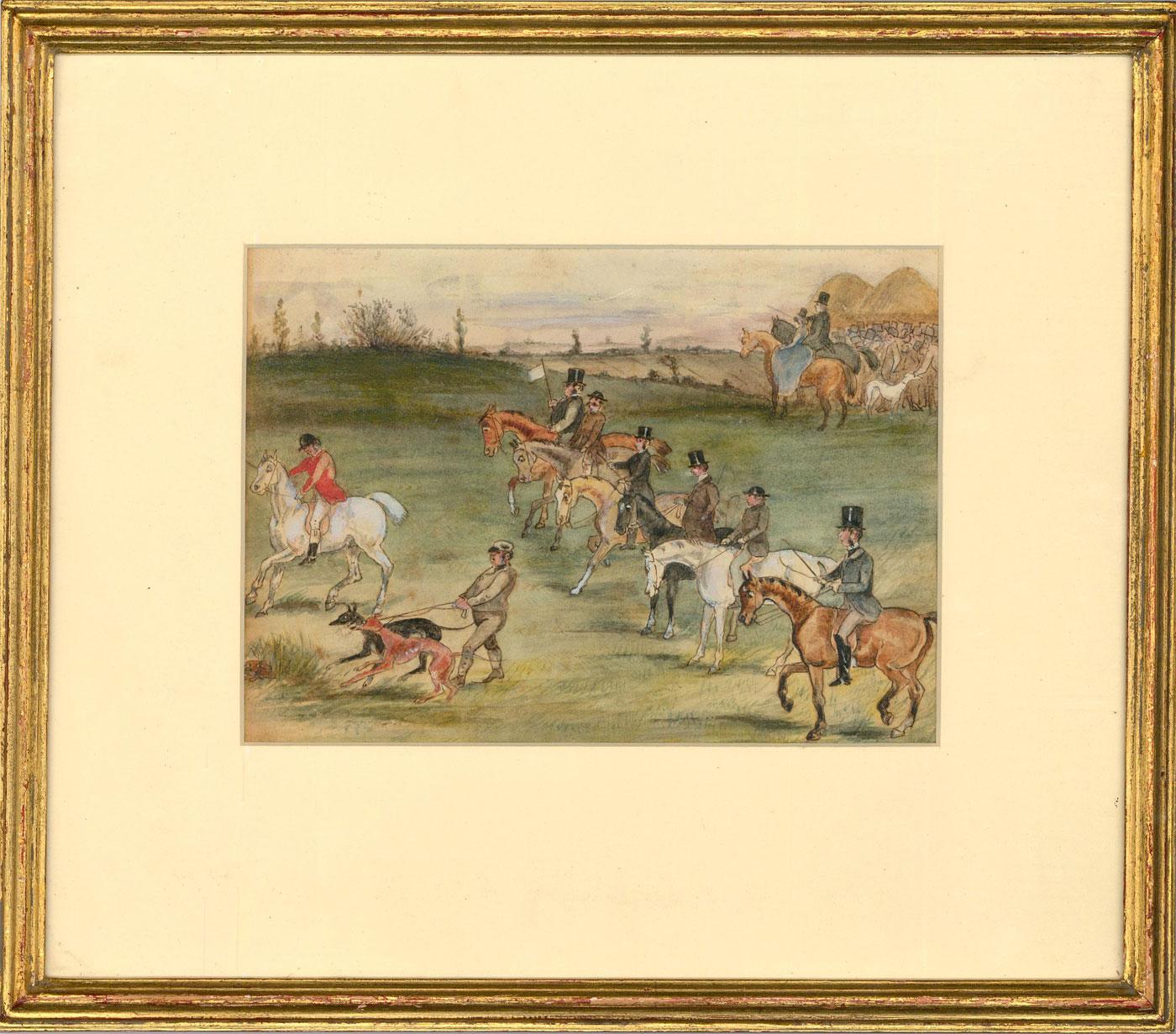 Unknown Animal Art - 19th Century Watercolour - Towing the Line