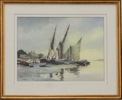 Gerahmtes Aquarell des 20. Jahrhunderts, „Stumpy Barges“ von John Howe