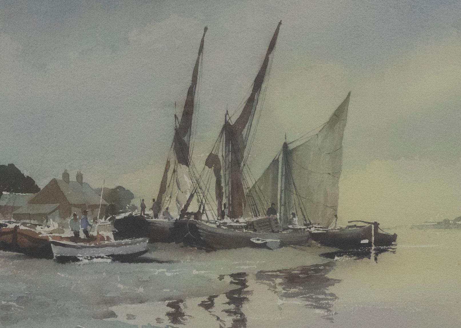 John Howe - Framed 20th Century Watercolour, Stumpy Barges For Sale 1