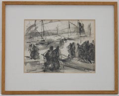 Antonio Mari Ribas (1906-1974) - Framed India Ink Study, Figures in A Hurry