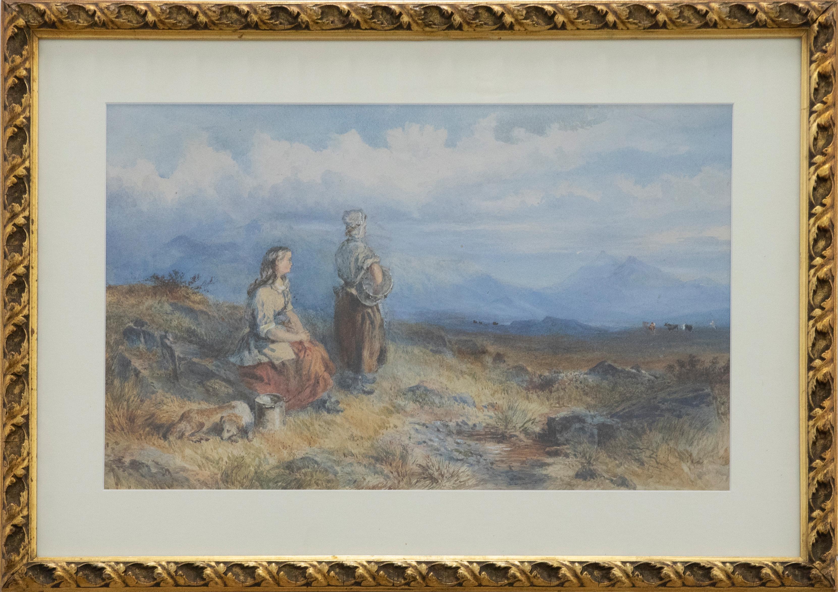 Unknown Figurative Art - Follower of Birket Foster - Framed 19th Century Watercolour, Calling the Cows