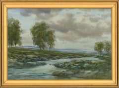 Glas SSA von John Hamilton (fl.1890-1925) – Gerahmtes Aquarell, Moorland River