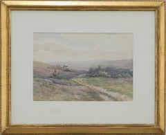 K. M. Broomhead - Gerahmtes Aquarell des frühen 20. Jahrhunderts, Landschaft mit Rindern