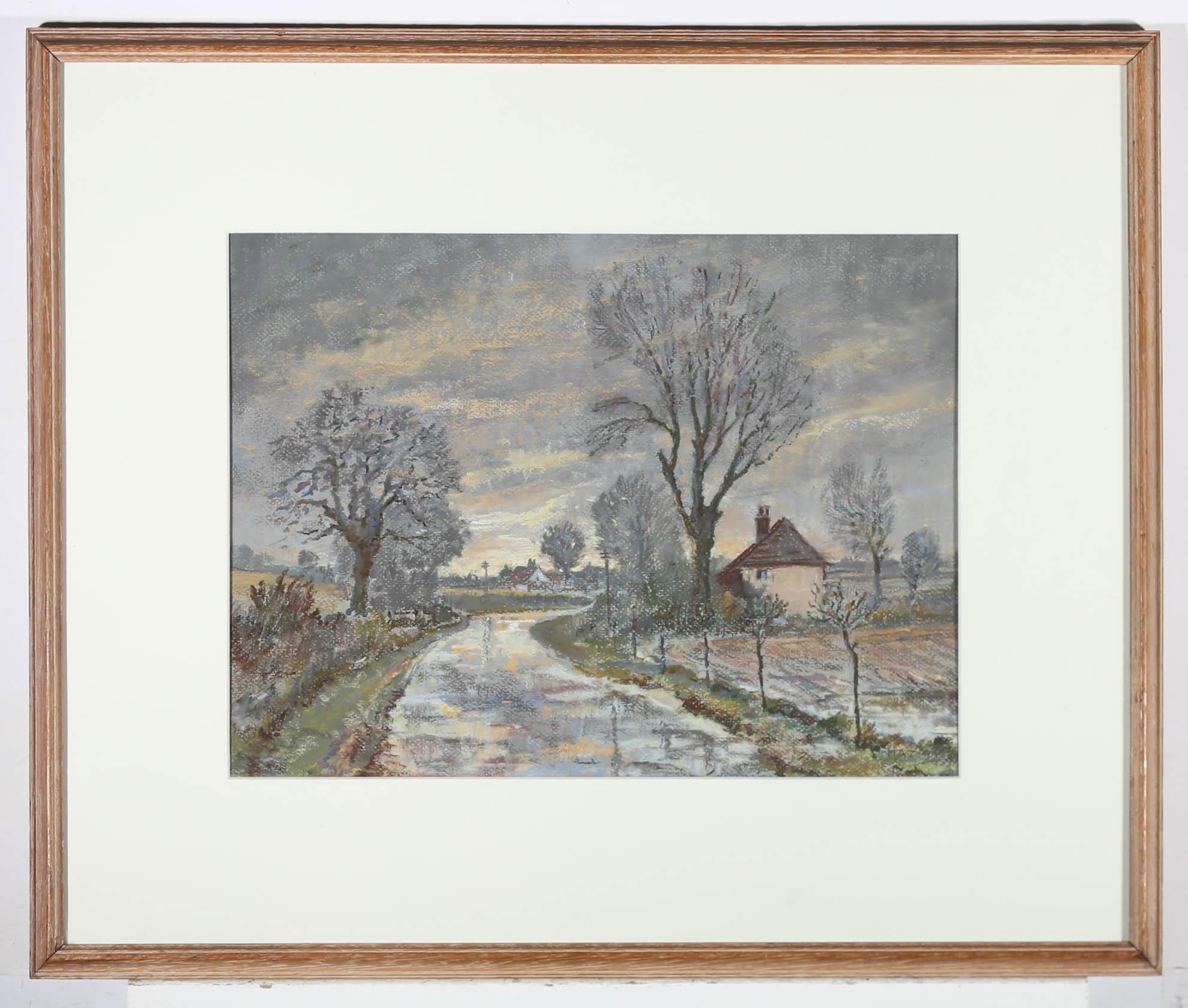Pastello del XX secolo incorniciato - Il tempo britannico - Landscape Art Grigio di Unknown
