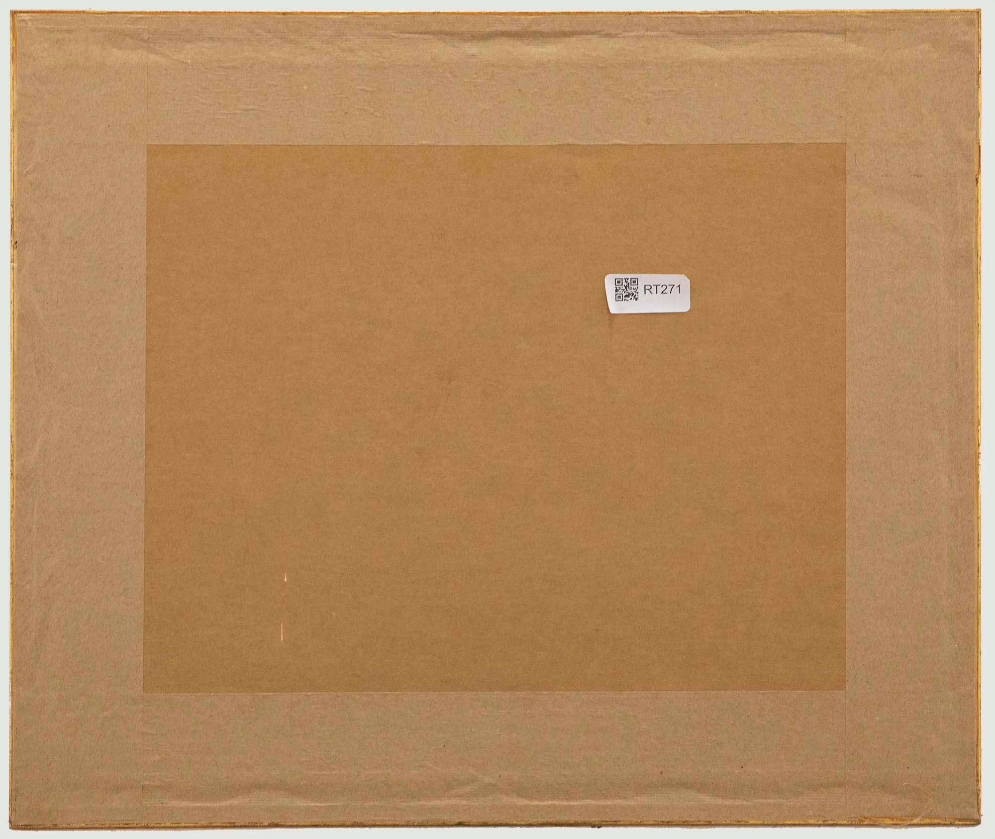 Gerahmtes Aquarell des 20. Jahrhunderts – Winterbäume (Beige), Landscape Art, von Unknown