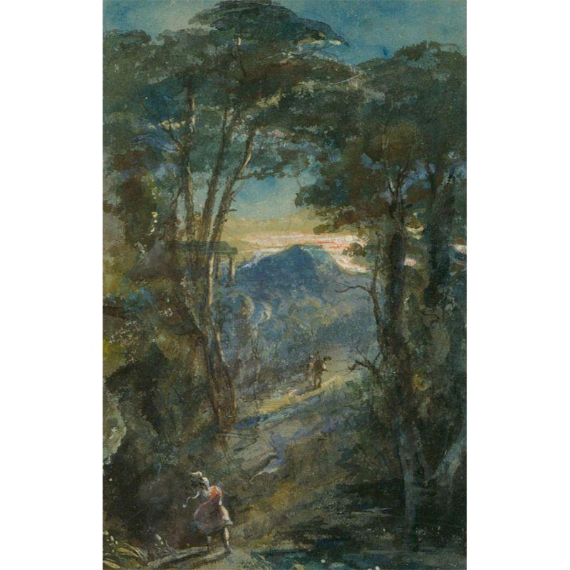 Charlotte Vawser (fl.1837-1875) – Gerahmtes Aquarell, Figuren auf einem Waldweg im Angebot 1