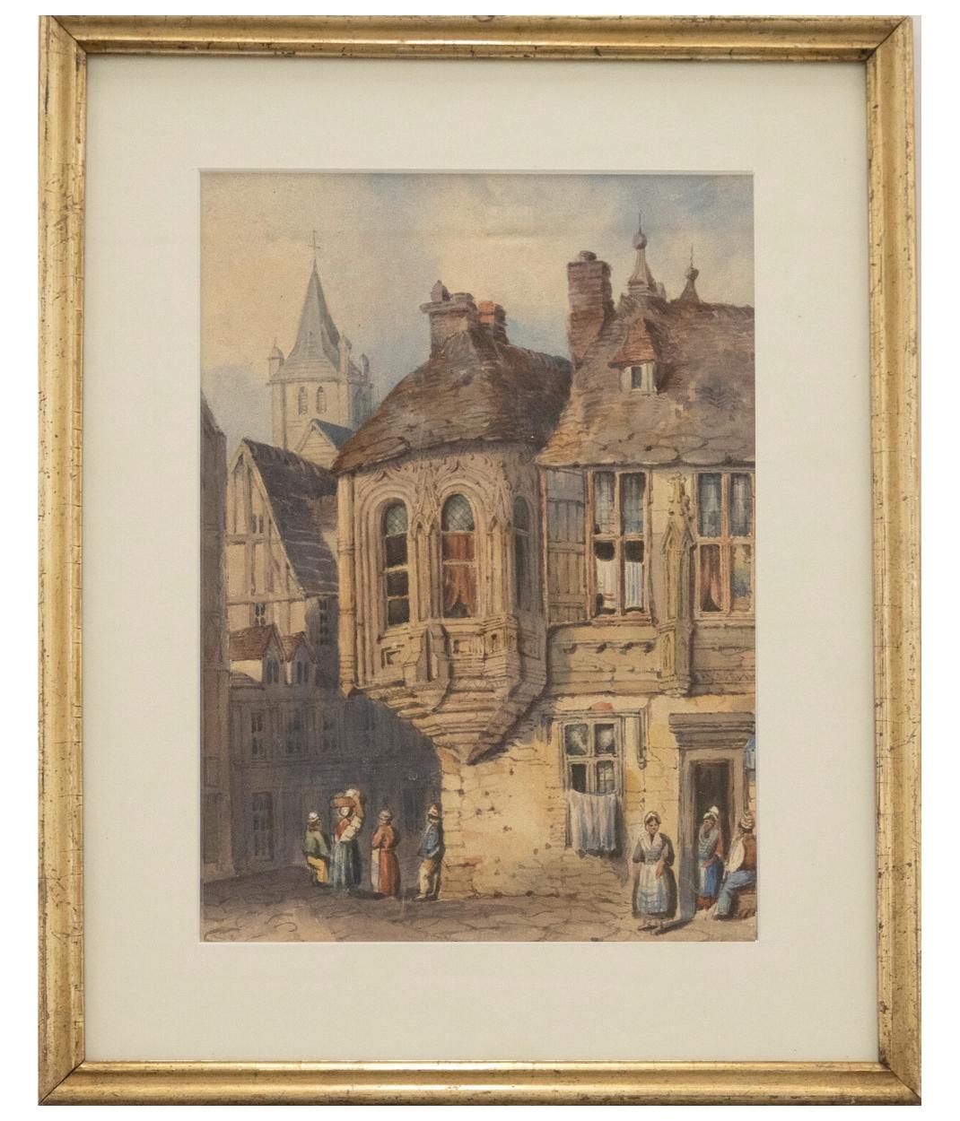 Unknown Landscape Art - Framed 19th Century Watercolour, City of Rouen