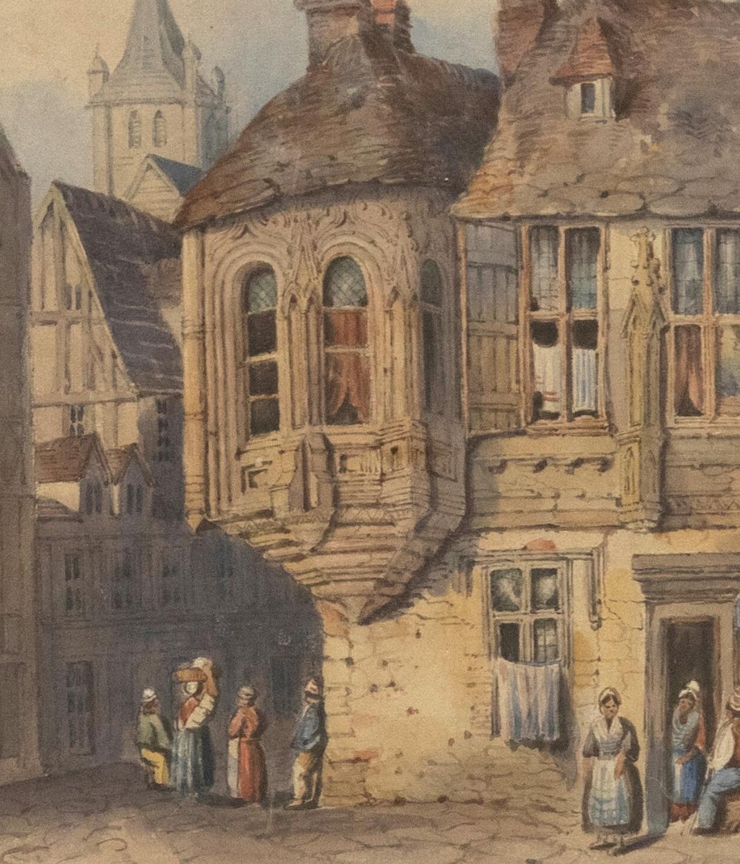 Gerahmtes Aquarell des 19. Jahrhunderts, Stadt Rouen – Art von Unknown