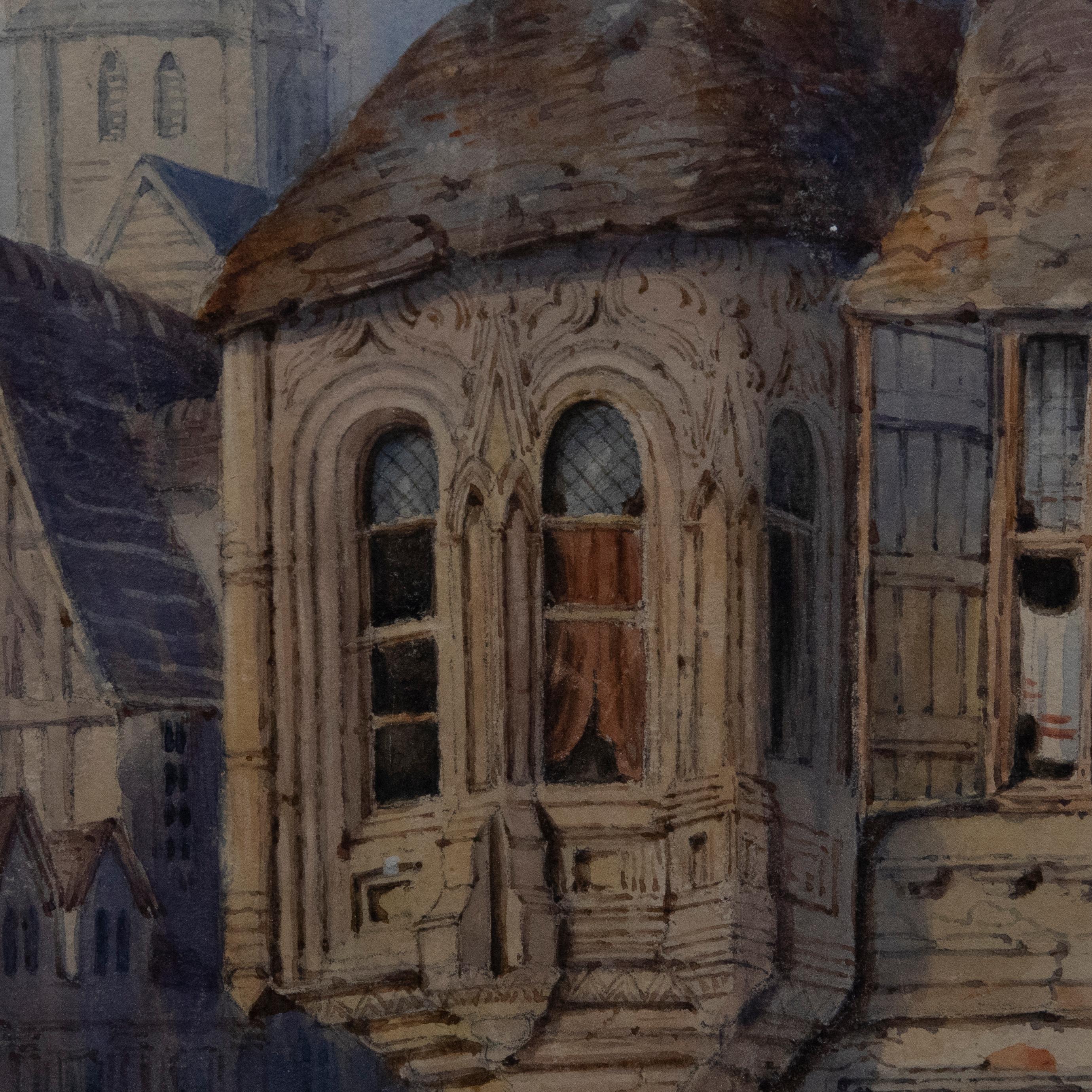 Framed 19th Century Watercolour, City of Rouen For Sale 1