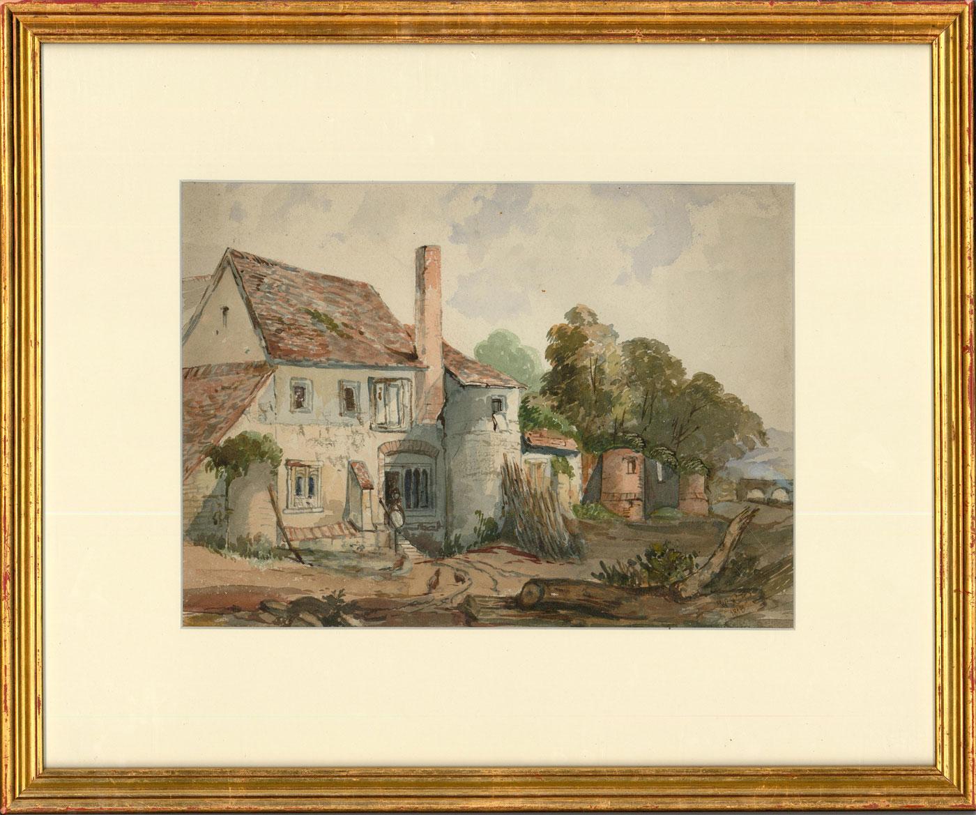 Unknown Landscape Art – Gerahmtes Aquarell von W.R.P. aus dem Jahr 1815, The Castle Inn