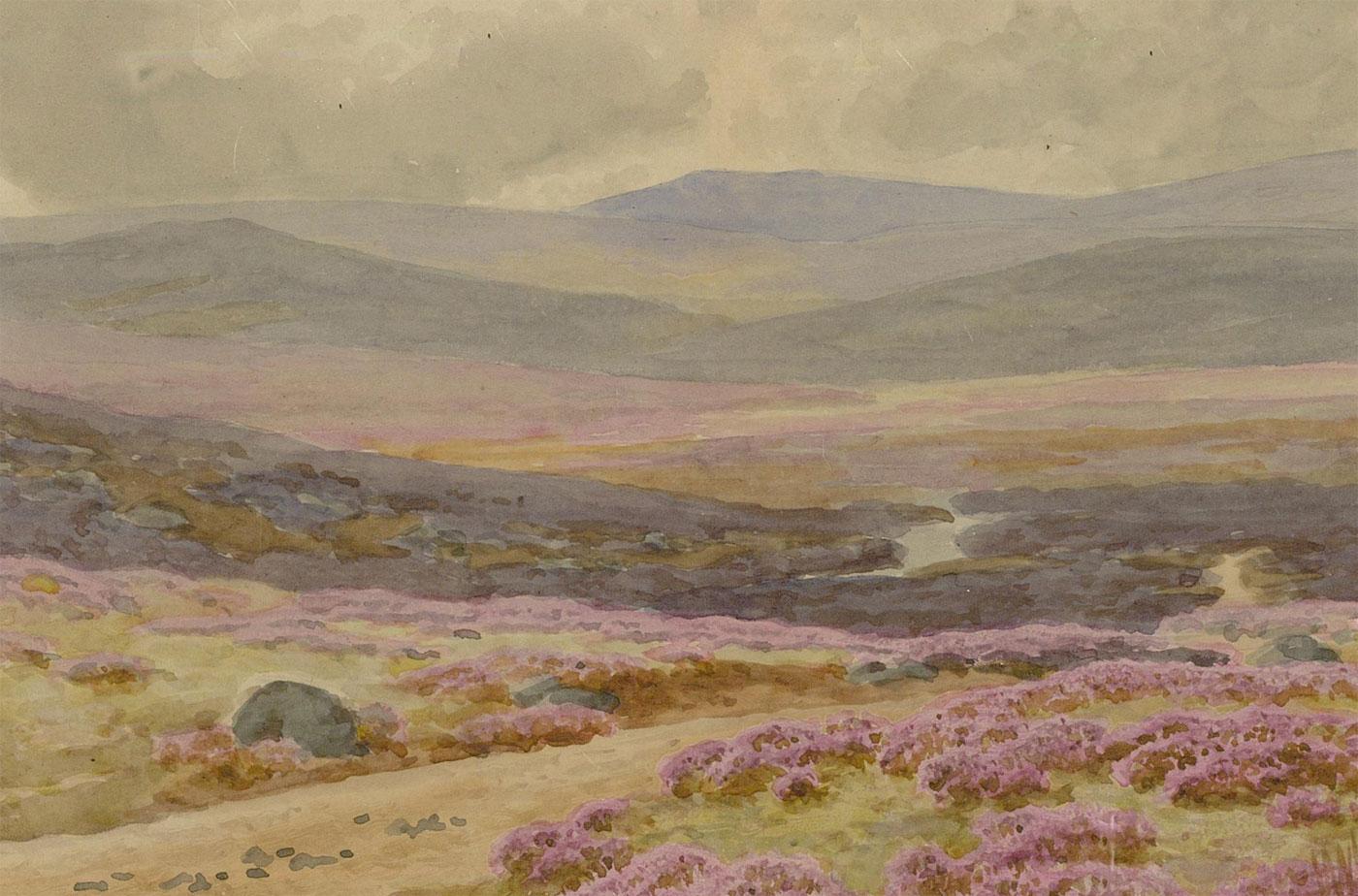 William S. Morrish (1844-1917) - Acquerello incorniciato, Dartmoor su Scorhill Down - Art di William Snell Morrish