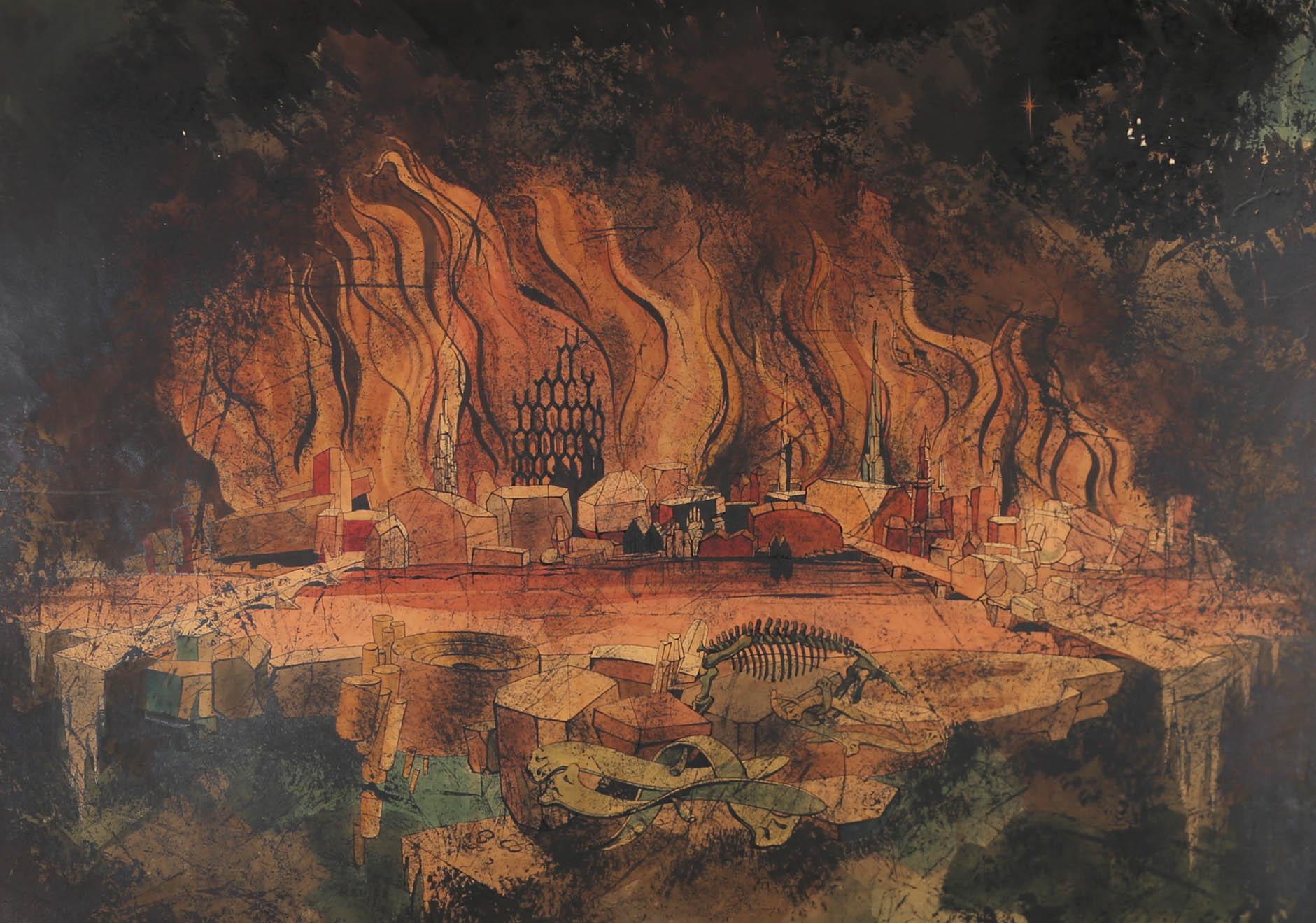Zoltan Hecht (1890–1968) - American School 1960 Ink Study, Paleolithic Blaze For Sale 1