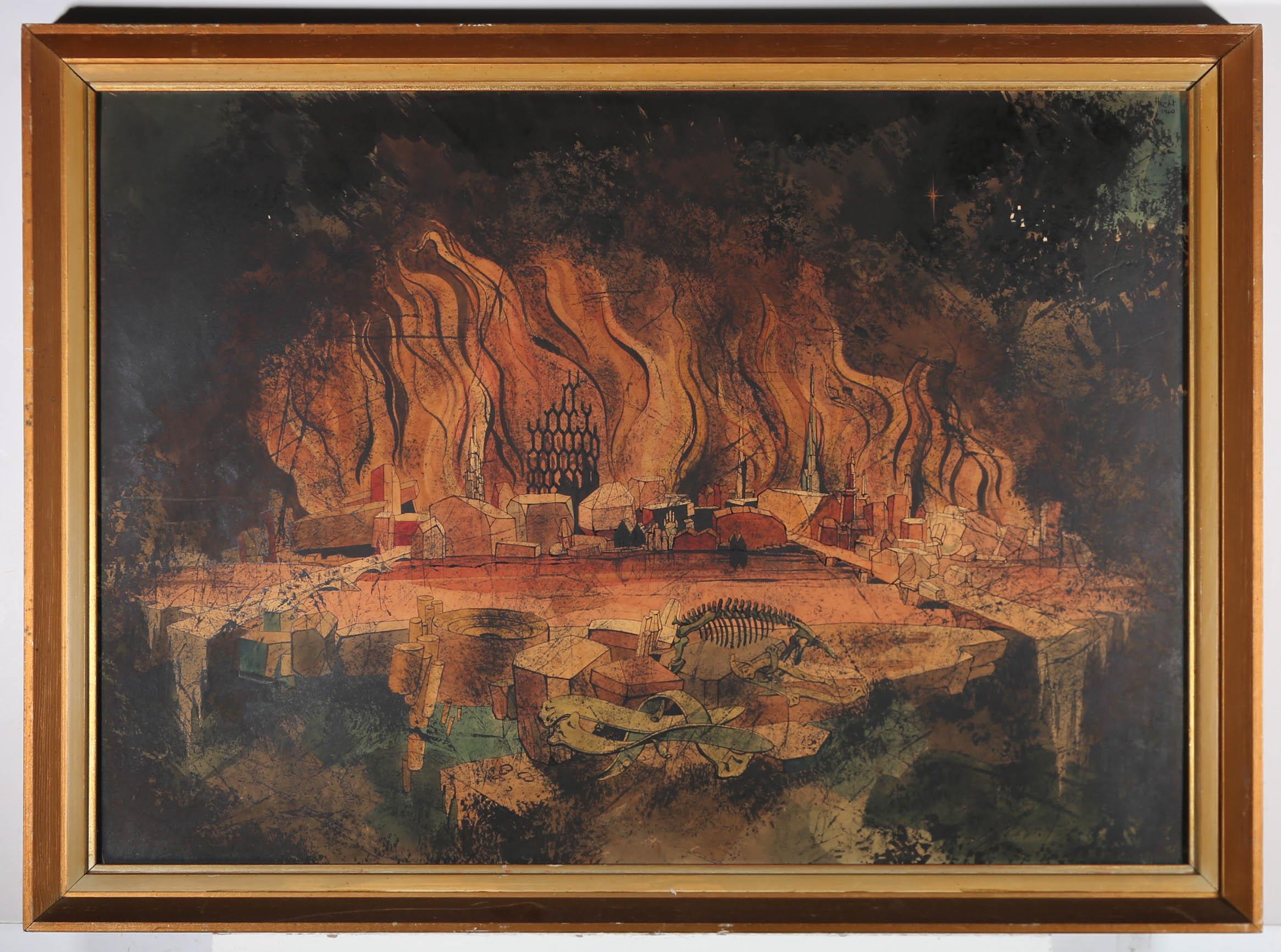 Zoltan Hecht (1890–1968) - American School 1960 Ink Study, Paleolithic Blaze For Sale 2