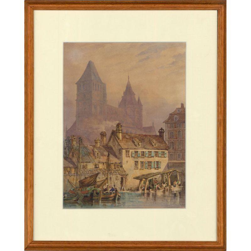 Unknown Landscape Art - Framed 19th Century Watercolour - Normandy Cathedral