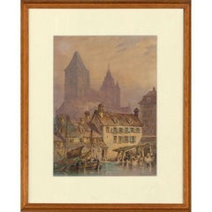 Antique Framed 19th Century Watercolour - Normandy Cathedral