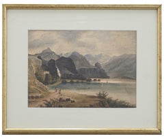 Framed Early 19th Century Watercolour - Manor in the Mountains