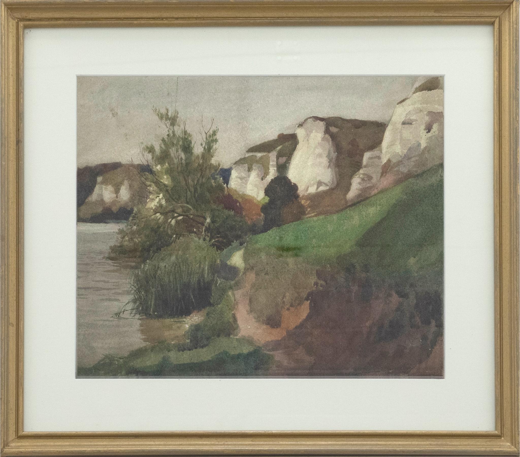 Framed Mid 20th Century Watercolour - Chalk Cliffs in Summer