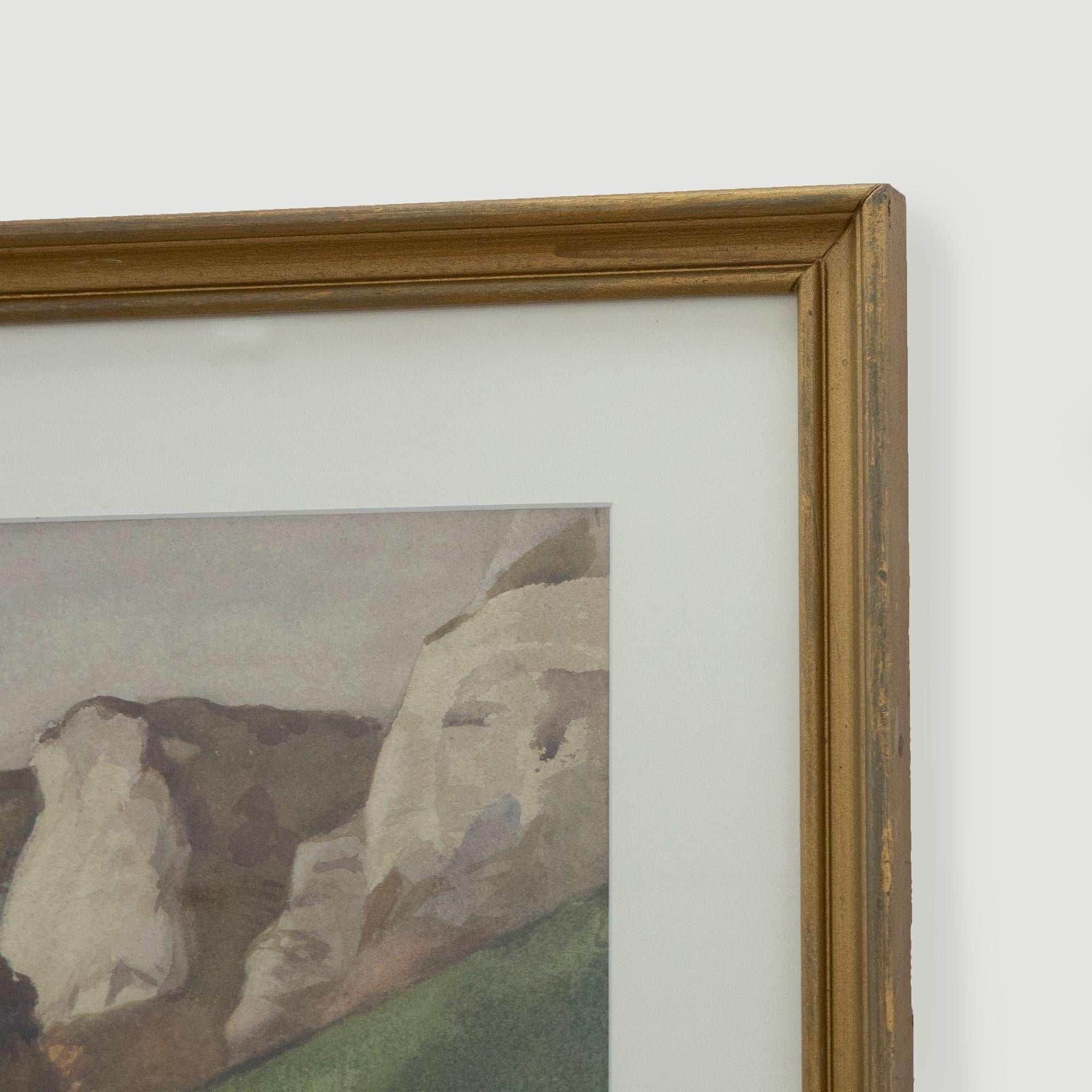 Gerahmtes Aquarell aus der Mitte des 20. Jahrhunderts – Chalk Cliffs im Sommer im Angebot 1