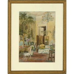 Antique M.E.C - Framed 1894 Watercolour, Salon Interior