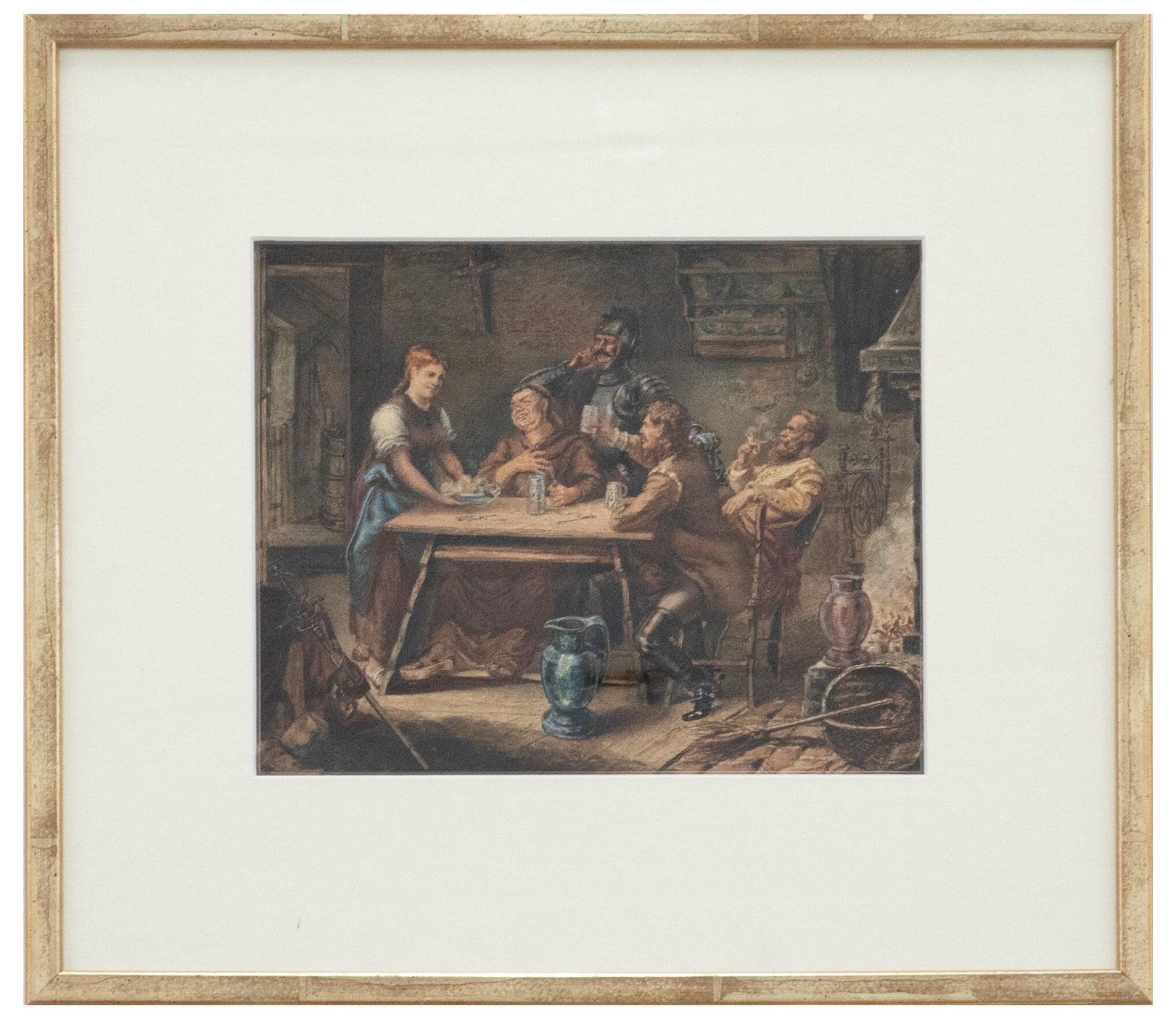 Unknown Figurative Art - Framed 19th Century Watercolour - A Toast in the Tavern