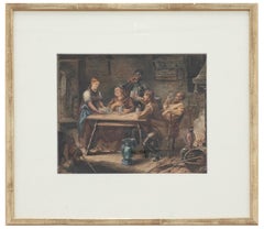 Framed 19th Century Watercolour - A Toast in the Tavern