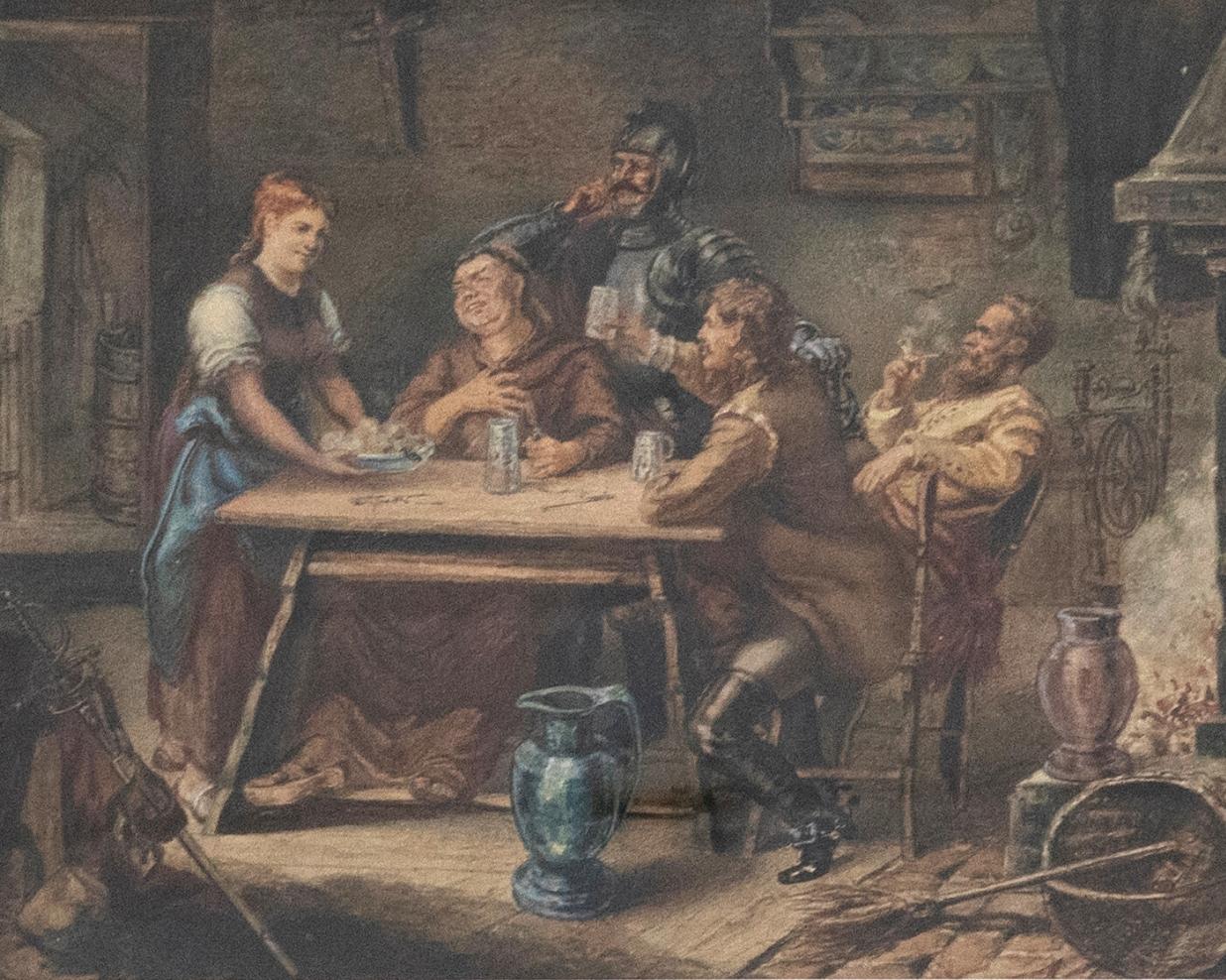 Framed 19th Century Watercolour - A Toast in the Tavern - Art by Unknown