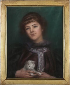Antique Late 19th Century Pastel - The New Kitten