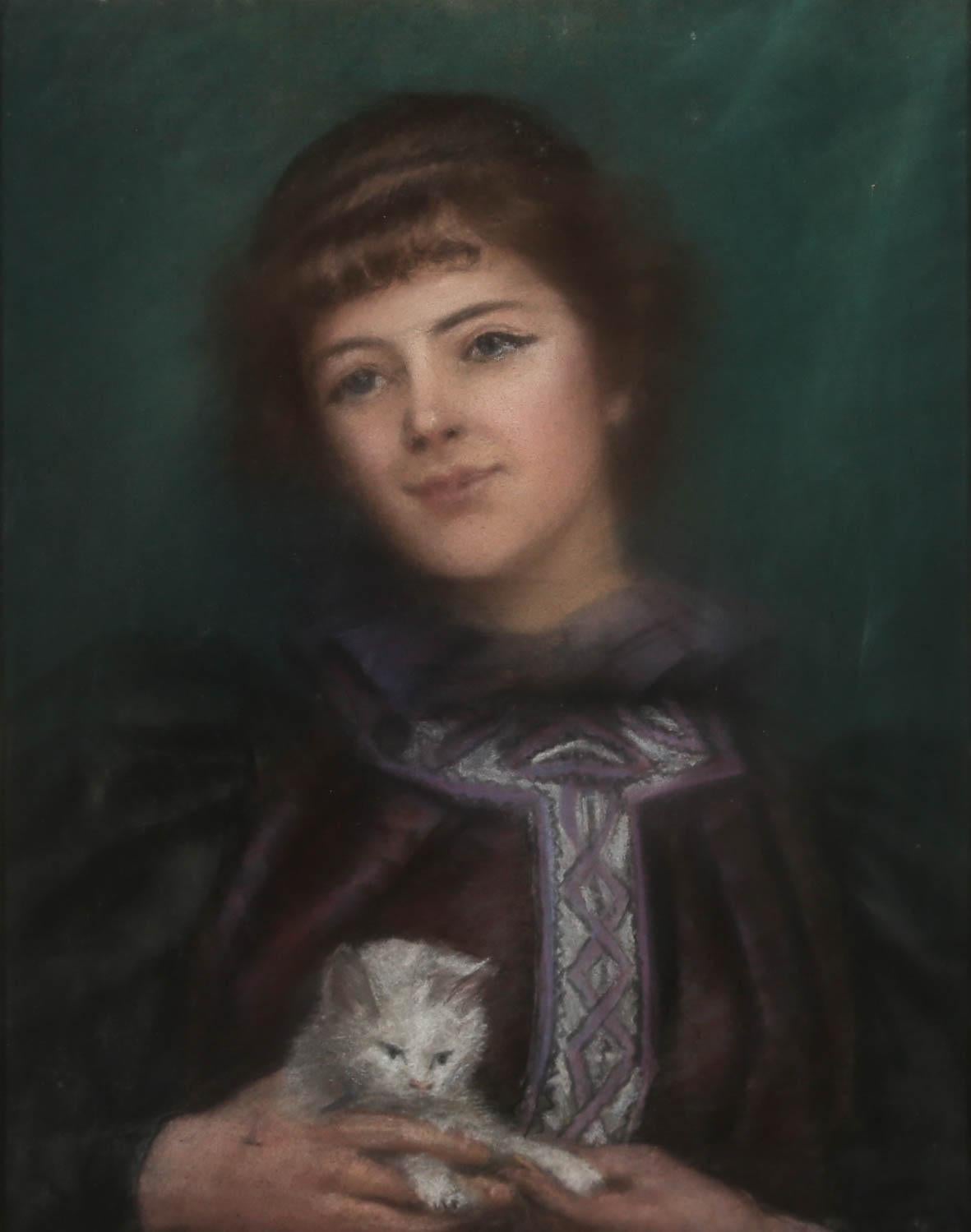 Late 19th Century Pastel - The New Kitten - Art by Unknown
