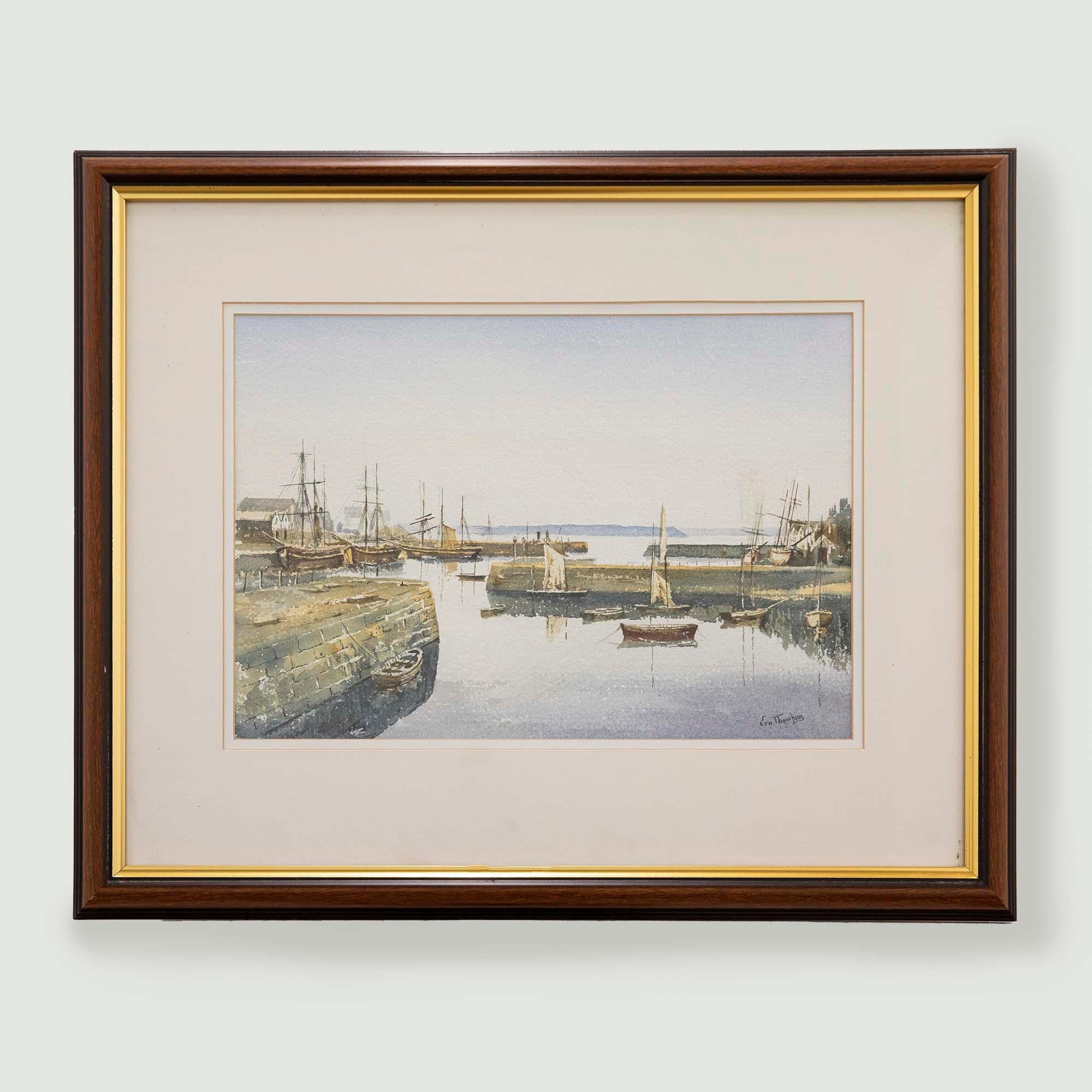 Eric Thompson - Aquarelle contemporaine, Harbour at Guernsey en vente 2